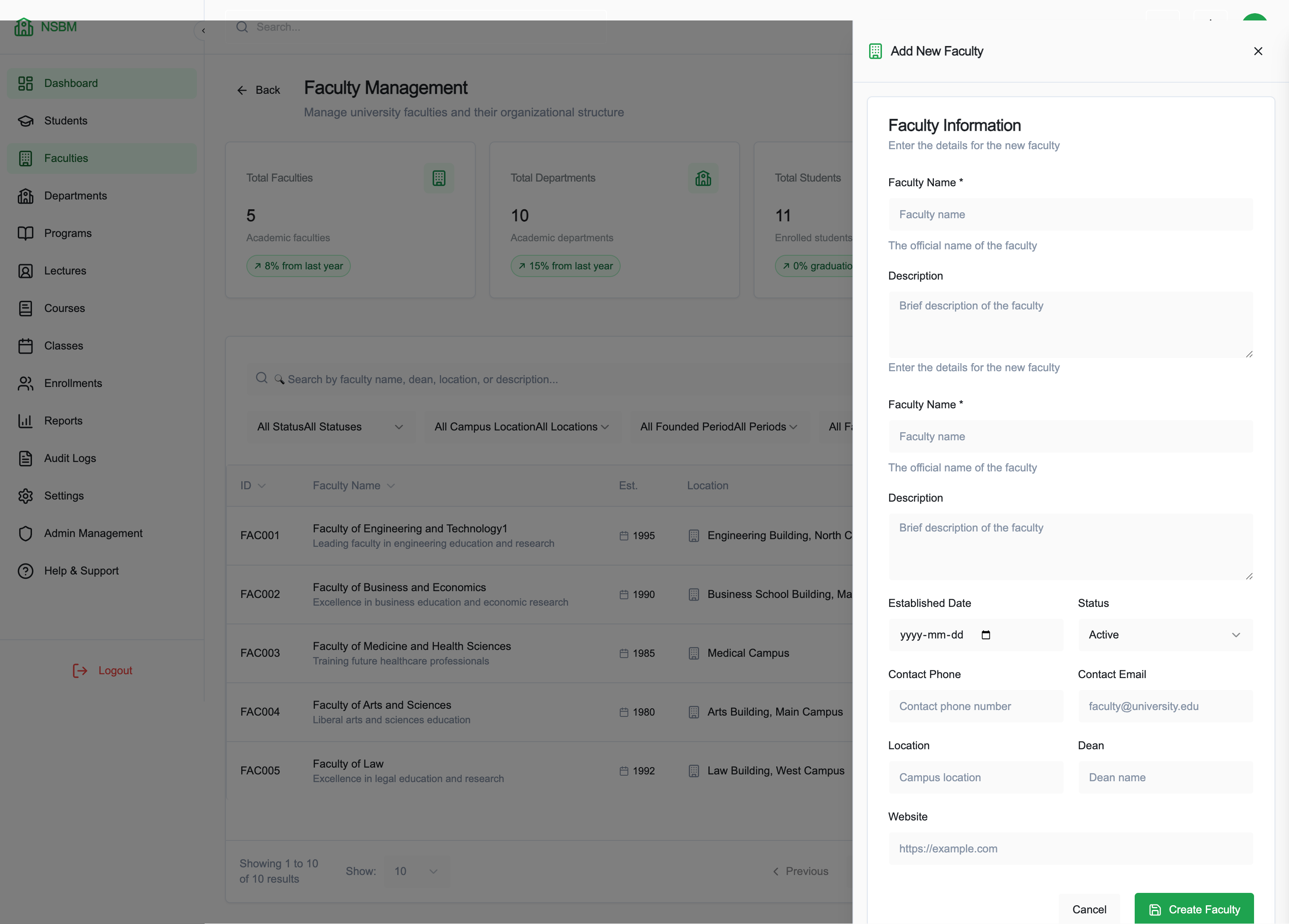 Faculty Management Interface